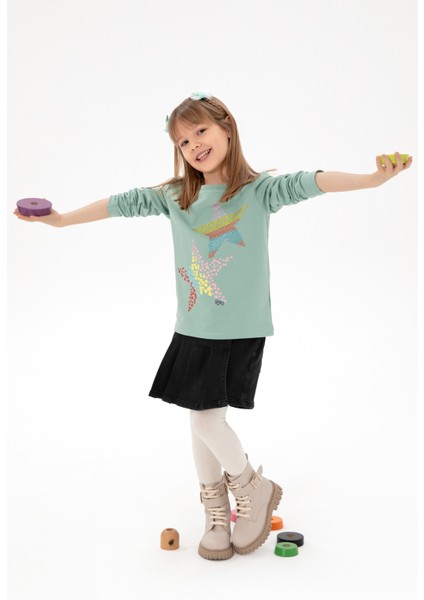 Kız Çocuk Su Yeşili Sweatshirt 50298180-VR048