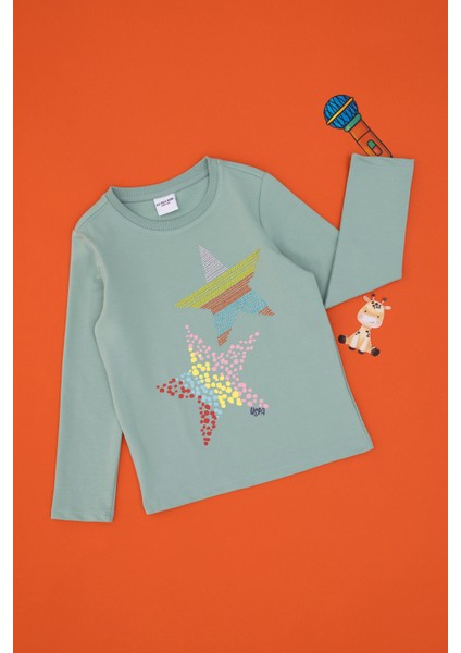 Kız Çocuk Su Yeşili Sweatshirt 50298180-VR048