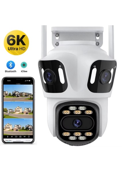 4K 8mp Ip Dış Mekan Hd Üç Lens Çift Ekran Wifi Ptz Otomatik Takip Güvenlik Kamera Su Geçirmez