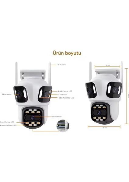 4K 8mp Ip Dış Mekan Hd Üç Lens Çift Ekran Wifi Ptz Otomatik Takip Güvenlik Kamera Su Geçirmez