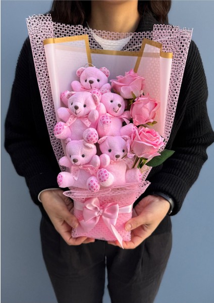 Sevgiliye Hediye Buket Pembe Güllü ve Pembe Ayıcıklı Kız Arkadaşa Hediye Romantik Anneye Ablaya fiyatları