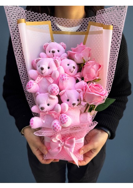 Sevgiliye Hediye Buket Pembe Güllü ve Pembe Ayıcıklı Kız Arkadaşa Hediye Romantik Anneye Ablaya fırsatları