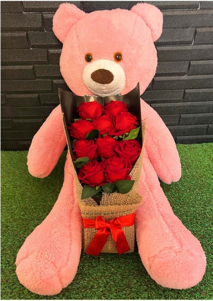 Sevgiliye Romantik Hediye 80cm Pembe Ayıcık ve Kadife Gül Buketi 14 Şubat Sevgililer Günü Hediyesi fiyatları