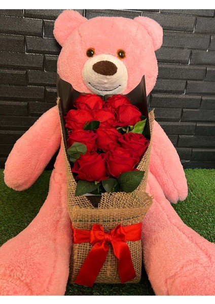 Sevgiliye Romantik Hediye 80cm Pembe Ayıcık ve Kadife Gül Buketi 14 Şubat Sevgililer Günü Hediyesi modelleri