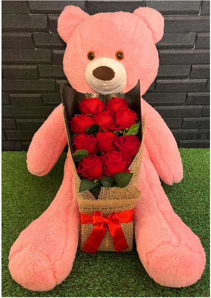 Sevgiliye Romantik Hediye 80cm Pembe Ayıcık ve Kadife Gül Buketi 14 Şubat Sevgililer Günü Hediyesi fırsatları