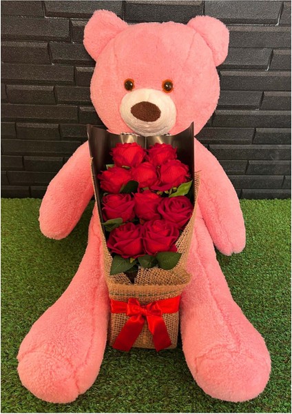 Sevgiliye Romantik Hediye 80cm Pembe Ayıcık ve Kadife Gül Buketi 14 Şubat Sevgililer Günü Hediyesi indirimleri