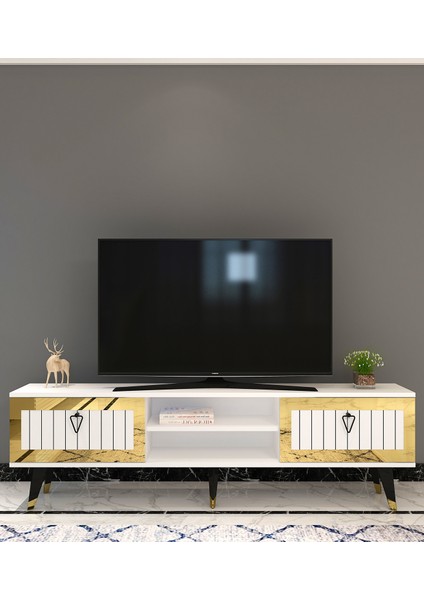 Lidya Tv Stand Beyaz-Altın