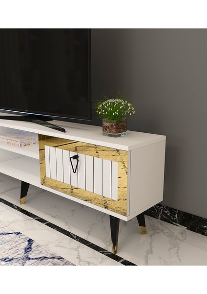 Lidya Tv Stand Beyaz-Altın