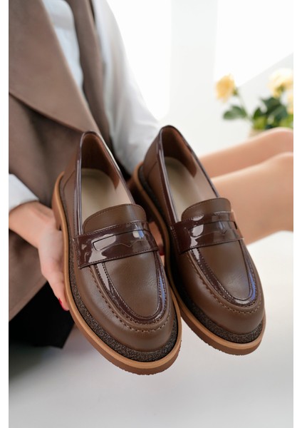 Velora Model Kahverengi Cilt Rugan Detaylı Kadın Loafer Günlük Ayakkabı Makosen fiyatları