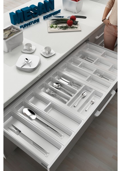 Mutfak Çekmece Içi Kaşıklık 114CM x 48CM Yanlar ve Boydan 4cm Kesilebilir, Beyaz