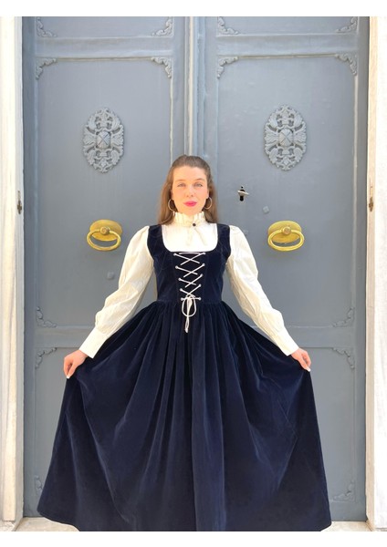 Retro Lacivert Velvet Elbise fiyatları