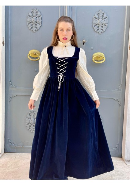 Retro Lacivert Velvet Elbise fırsatları