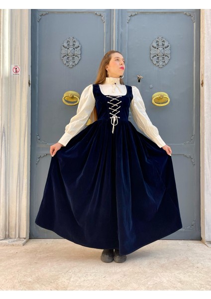 Retro Lacivert Velvet Elbise indirimleri