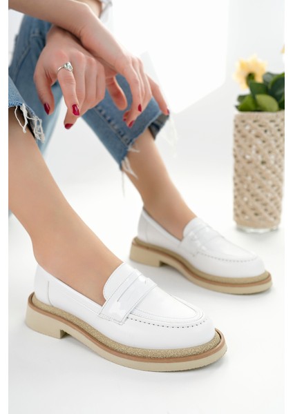 Velora Model Siyah Cilt Rugan Detaylı Kadın Loafer Günlük Ayakkabı Makosen