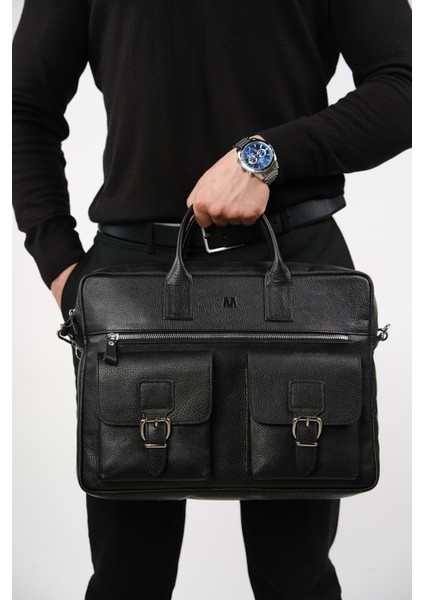 Hakiki Deri Laptop El Çantası | Loreen 2230 - Flother Siyah