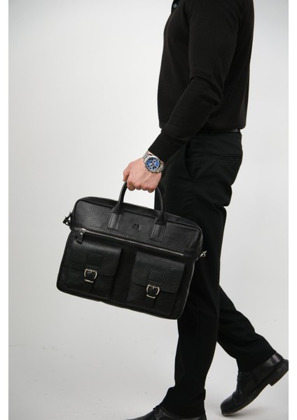 Hakiki Deri Laptop El Çantası | Loreen 2230 - Flother Siyah fiyatları