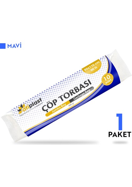 Çöp Torbası Endüstriyel Jumbo Boy 400 gr 80 x 110 cm Mavi 10 Rulo