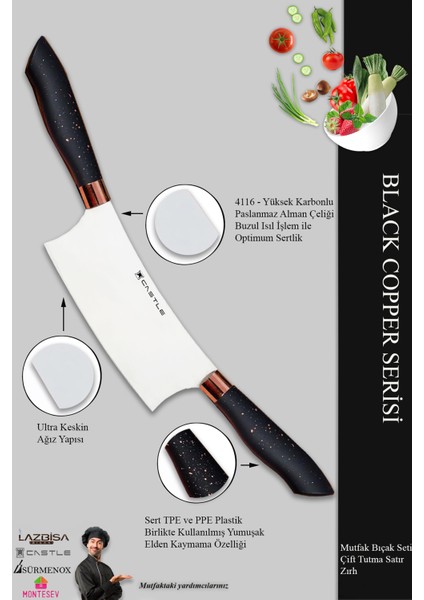Black Copper Serisi Mutfak Bıçak Pizza Pide Börek Kıyma Bıçağı Zırhı modelleri