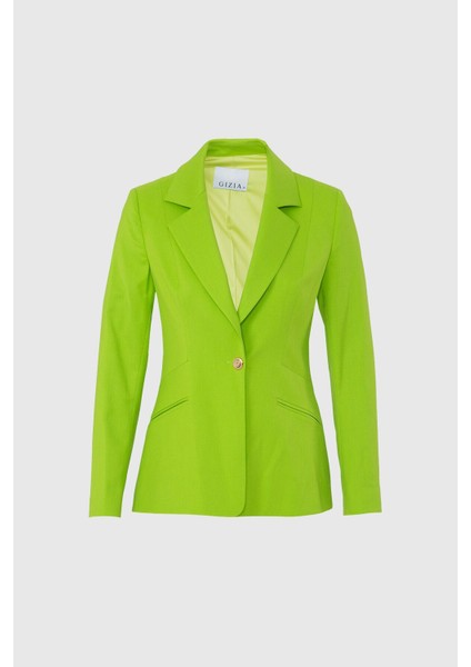 Fit Kesim Blazer Tek Düğmeli Yeşil Ceket