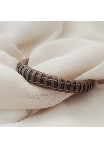 21 cm Bileklik Hakiki Deri Örgü Unisex Kahverengi Bilezik