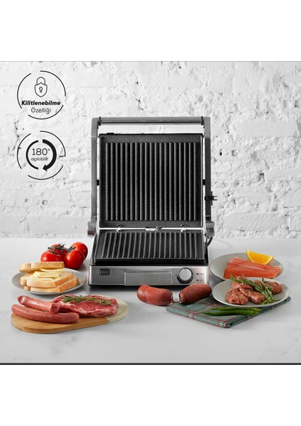 Biogranit Izgara ve Tost Makinesi 2000W, Paslanmaz Çelik Gövde Inox, 4 Kademe, Çıkarılabilir Granit Plaka
