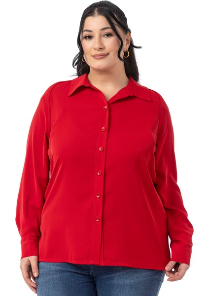 Büyük Beden Reglan Kollu Kırmızı Gömlek