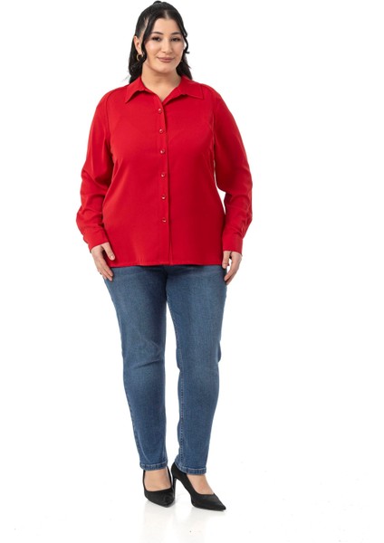 Büyük Beden Reglan Kollu Kırmızı Gömlek fiyatları