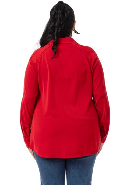 Büyük Beden Reglan Kollu Kırmızı Gömlek modelleri