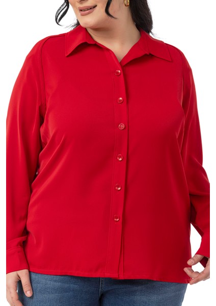 Büyük Beden Reglan Kollu Kırmızı Gömlek fırsatları