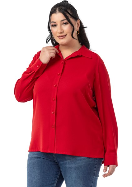 Büyük Beden Reglan Kollu Kırmızı Gömlek indirimleri