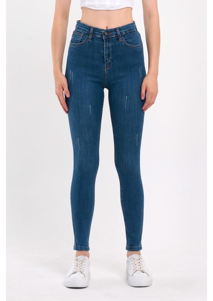 Kadın Tırnaklı Taşlamalı Jeans