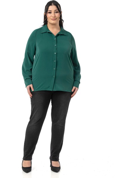 Büyük Beden Reglan Kollu Zümrüt Yeşili Gömlek fiyatları