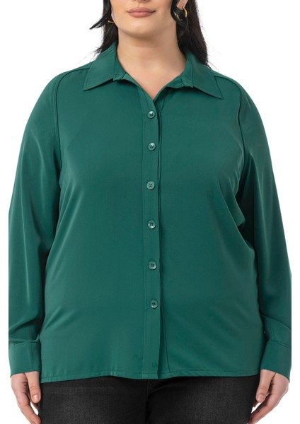 Büyük Beden Reglan Kollu Zümrüt Yeşili Gömlek fırsatları