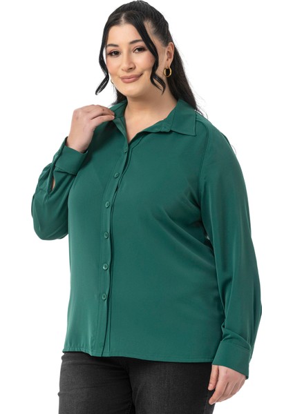 Büyük Beden Reglan Kollu Zümrüt Yeşili Gömlek indirimleri