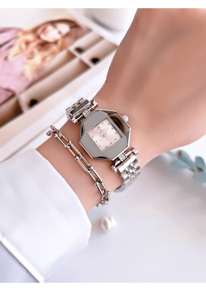 Özel Tasarım Vintage Seri Aynalı Kasa Kadın Kol Saati+Bileklik Hediyeli CL8645.A04 fiyatları