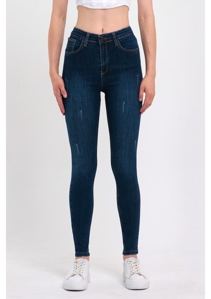 Kadın Tırnaklı Taşlamalı Jeans