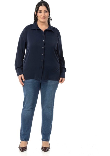 Büyük Beden Reglan Kollu Lacivert Gömlek fiyatları