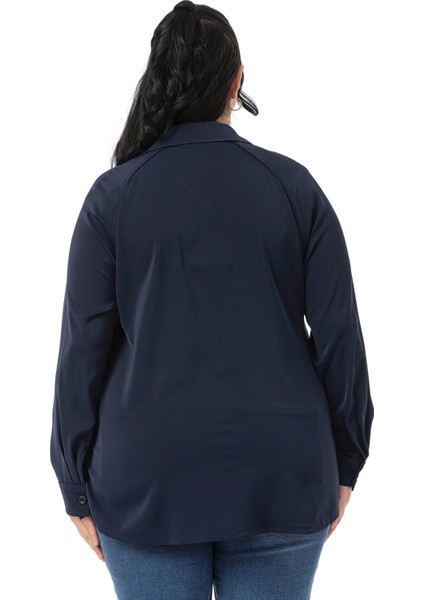 Büyük Beden Reglan Kollu Lacivert Gömlek modelleri