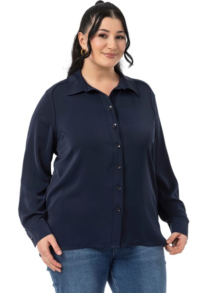 Büyük Beden Reglan Kollu Lacivert Gömlek indirimleri
