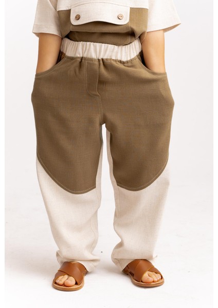 Iki Renkli Keten Erkek Çocuk Pantolon Caramel modelleri