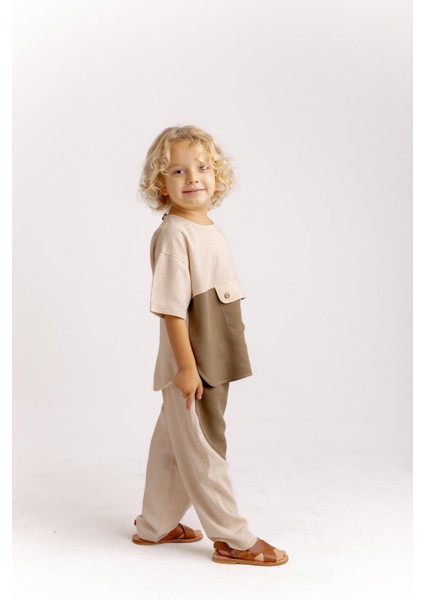 Iki Renkli Keten Erkek Çocuk Pantolon Caramel fırsatları