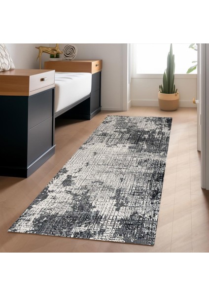 Dijital Baskı Kaymaz Taban Yıkanabilir Kesme Yolluk Oda Salon Mutfak Modern Gri Halı