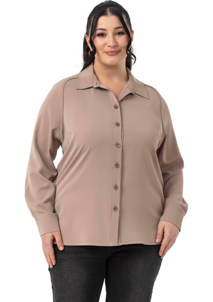 Büyük Beden Reglan Kollu Vizon Gömlek