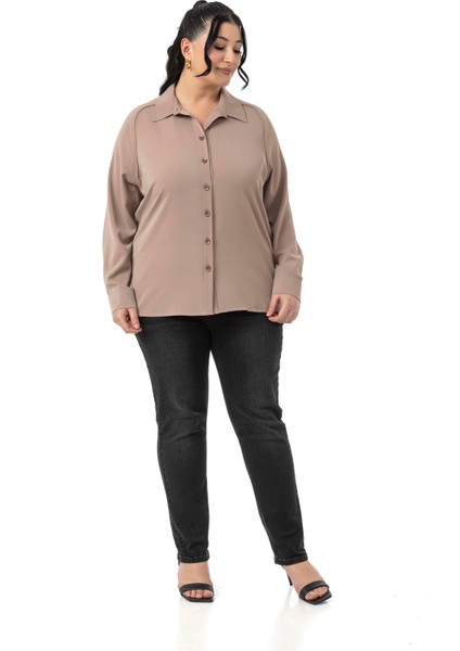 Büyük Beden Reglan Kollu Vizon Gömlek fiyatları