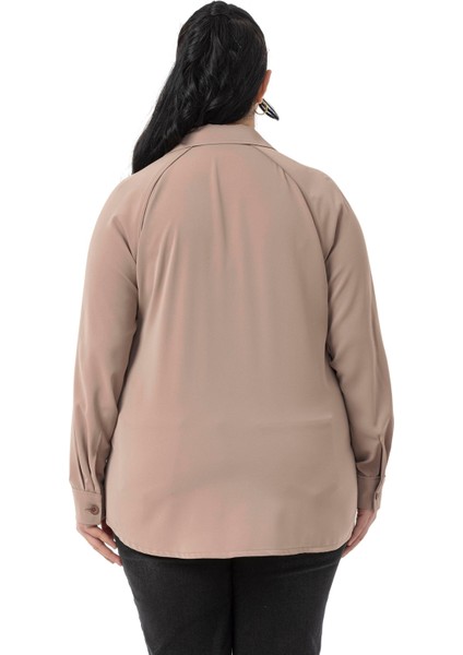 Büyük Beden Reglan Kollu Vizon Gömlek modelleri