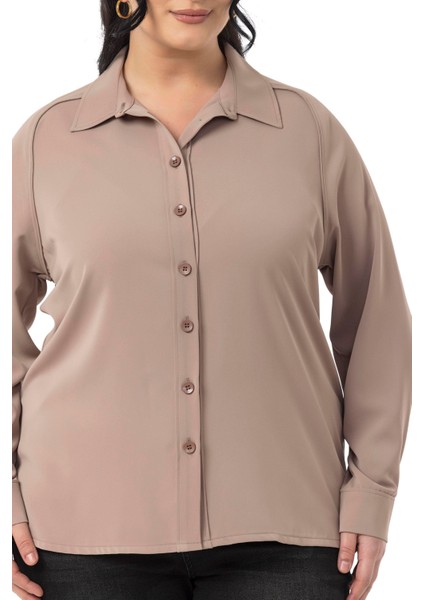 Büyük Beden Reglan Kollu Vizon Gömlek fırsatları