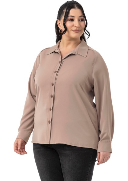 Büyük Beden Reglan Kollu Vizon Gömlek indirimleri