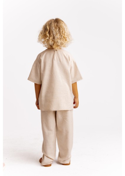 Kanguru Cepli Iki Renkli Keten Erkek Çocuk Bluz Caramel fırsatları