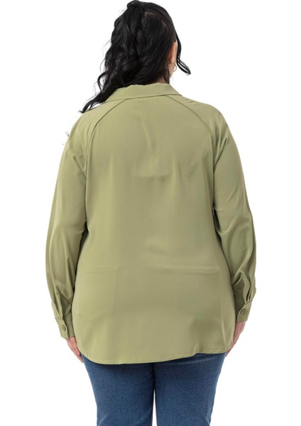 Büyük Beden Reglan Kollu Fıstık Yeşili Gömlek modelleri