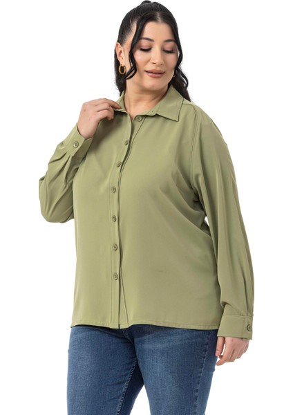 Büyük Beden Reglan Kollu Fıstık Yeşili Gömlek indirimleri